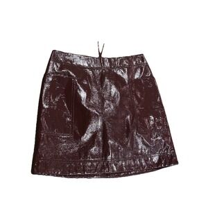 NWT Maeve by Anthropologie Brown Faux Patent Leather Short Skirt Pockets Size 10